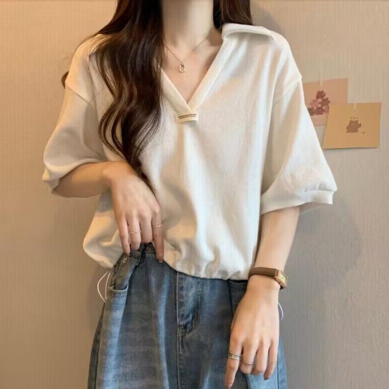 Tシャツ レディース 半袖 ポロ 綿 夏 かわいい ゆったり 半袖 スリム プチサイズ インナー カジュアル トップス デイリー 軽量 通勤ウェア 普段使い 部屋着