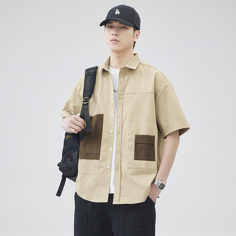 秋　冬 コーデ メンズ 服 シンプル ファッション オシャレ 大人 かっこいい 大きいサイズ ストリート 紳士服 ワークウェア 半袖 シャツ アメリカン レトロ カジュアル 無地 ハーフスリーブ