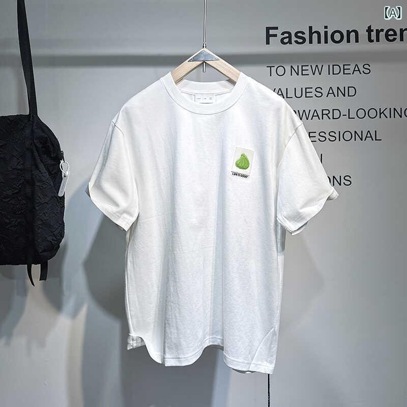 メンズ ファッション オシャレ 男性用 シンプル 大人 かっこいい カジュアル ストリート ヒップホップ HipHop 夏 半袖 T シャツ プリント 刺繍 レター ラウンドネック T シャツ 半袖