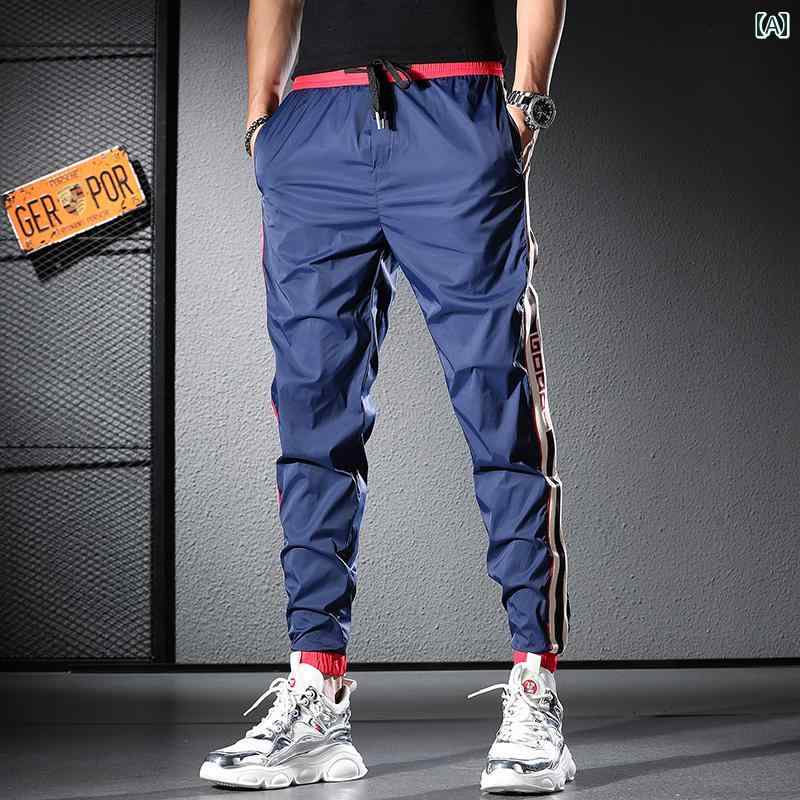 メンズ ファッション オシャレ 男性用 シンプル 大人 かっこいい カジュアル ストリート ヒップホップ HipHop アンクル タイ 夏 スポーツ パンツ アイスシルク 速乾 パンツ｜リコット