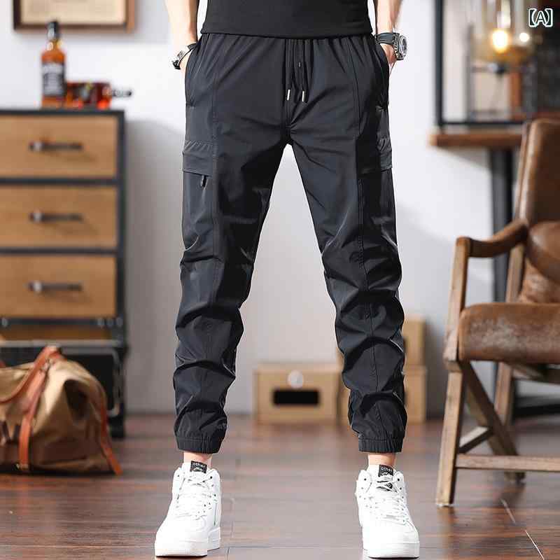 メンズ ファッション オシャレ 男性用 シンプル 大人 かっこいい カジュアル ストリート ヒップホップ HipHop アイスシルク 夏 パンツ 大きいサイズ スウェットパンツ