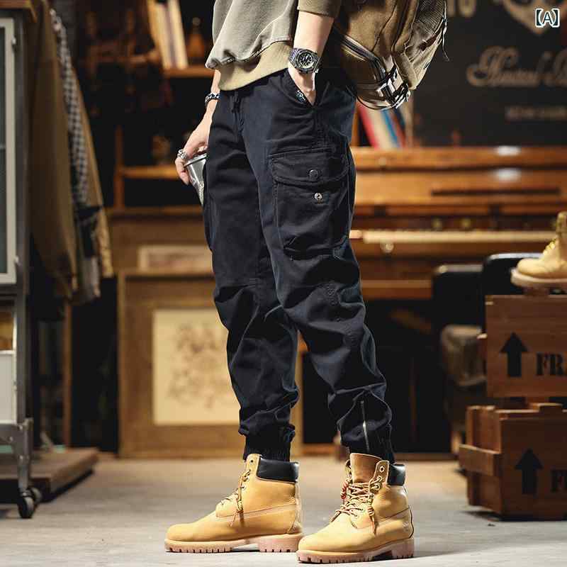 メンズ ファッション オシャレ 男性用 シンプル 大人 かっこいい カジュアル ストリート ヒップホップ HipHop 夏 アメカジ シック レトロ アンクル タイ パンツ ルーズ マルチ パンツ