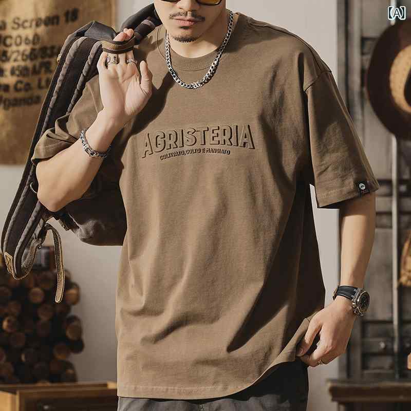 メンズ ファッション オシャレ 男性用 シンプル 大人 かっこいい カジュアル ストリート ヒップホップ HipHop アメカジ スタイル T シャツ 夏 半袖 250 グラム ハイ カウント ヘビー コットン レトロ プリント 半袖 T シャツ