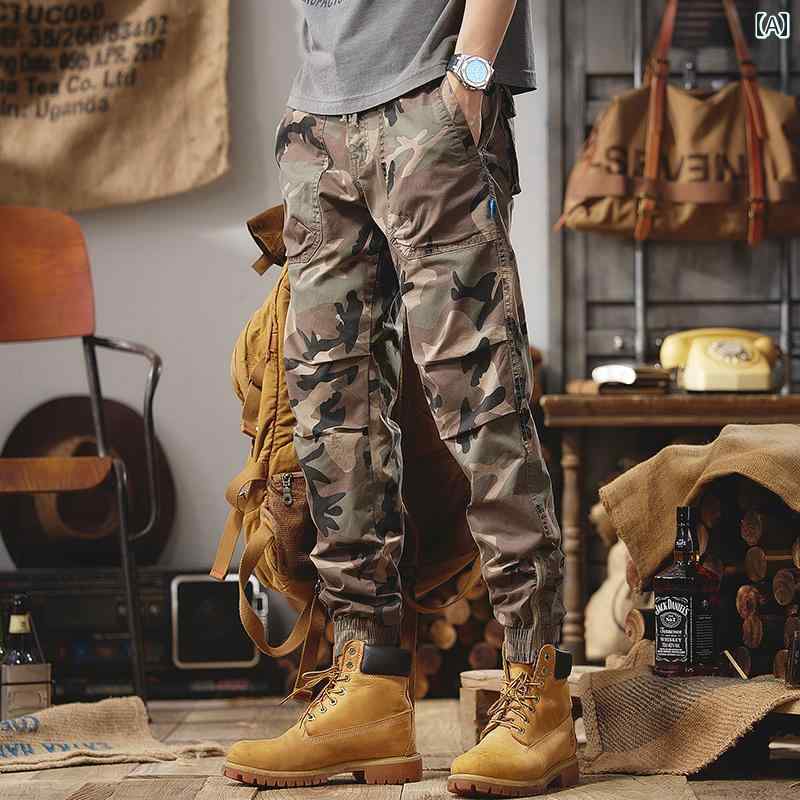 メンズ ファッション オシャレ 男性用 シンプル 大人 かっこいい カジュアル ストリート ヒップホップ HipHop アメカジ レトロ 迷彩 ワークパンツ 春 アウトドア 大きいサイズ パンツ