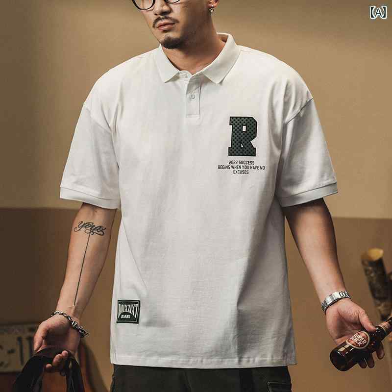 メンズ ファッション オシャレ 男性用 シンプル 大人 かっこいい カジュアル ストリート ヒップホップ HipHop アメカジ ポロシャツ 半袖 夏 レトロ 半袖 T シャツ