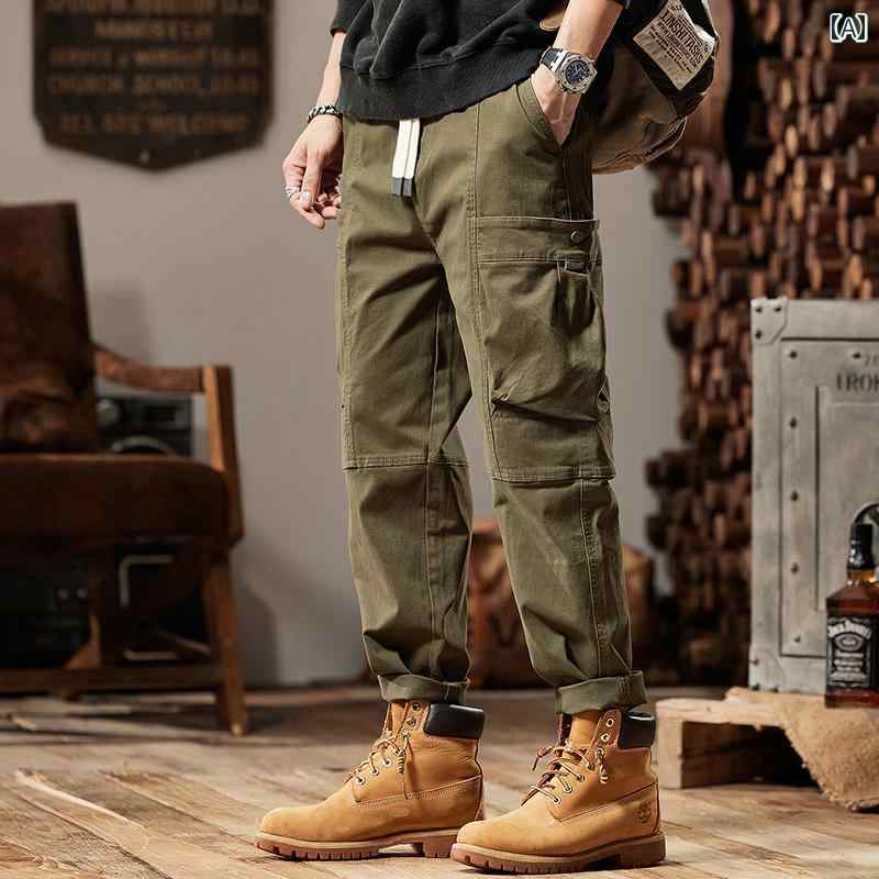メンズ ファッション オシャレ 男性用 シンプル 大人 かっこいい カジュアル ストリート ヒップホップ HipHop アメカジ アーミーグリーン カーゴパンツ ルーズ ストレート パンツ レトロ マルチ タクティカル パンツ