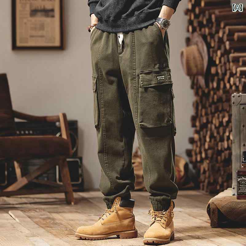 メンズ ファッション オシャレ 男性用 シンプル 大人 かっこいい カジュアル ストリート ヒップホップ HipHop アメカジ ヘビーウェイト アーミーグリーン プラス パンツ ルーズ パンツ｜リコット