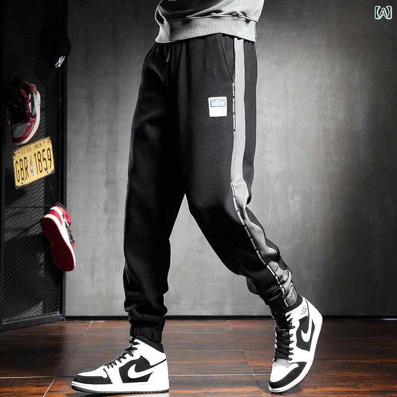 メンズ ファッション オシャレ 男性用 シンプル 大人 かっこいい カジュアル ストリート ヒップホップ HipHop スポーツ パンツ ルーズ 大きいサイズ パンツ ニット スウェットパンツ
