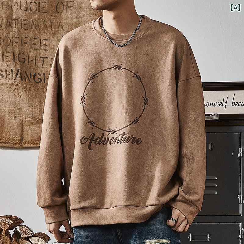 メンズ ファッション オシャレ 男性用 シンプル 大人 かっこいい カジュアル ストリート ヒップホップ HipHop アメカジ ヘビーウェイト スウェットシャツ 春 ルーズ トップ レトロ スエード