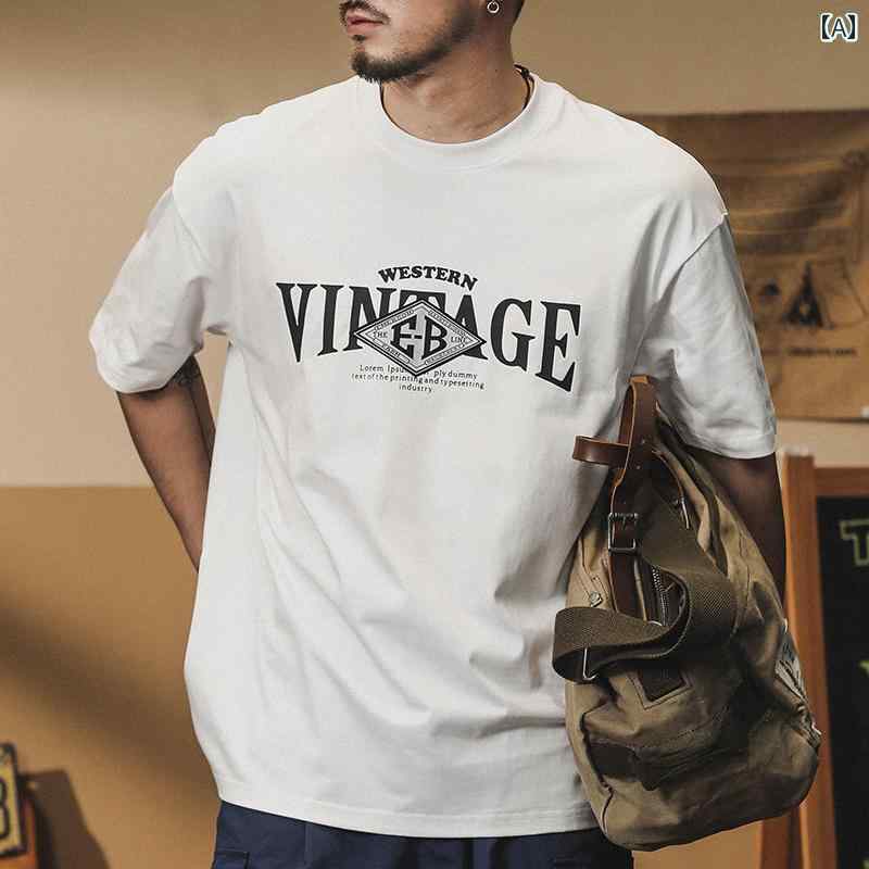 メンズ ファッション オシャレ 男性用 シンプル 大人 かっこいい カジュアル ストリート ヒップホップ HipHop 夏 アメカジ 半袖 T シャツ 綿 ハイ ストリート ワークウェア スタイル プリント ラウンドネック 半袖 トップ