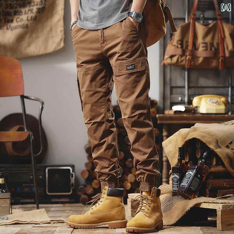 メンズ ファッション オシャレ 男性用 シンプル 大人 かっこいい カジュアル ストリート ヒップホップ HipHop 春 アメカジ レトロ ルーズ アミ カーキ ロギング パンツ