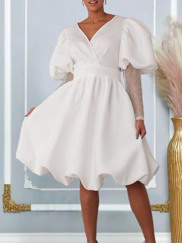 ワンピース レディース Vネック フレア袖 ロングドレス パーティー用 結婚式 パーティー ドレス フォーマル 女性用 大きめシルエット エレガント