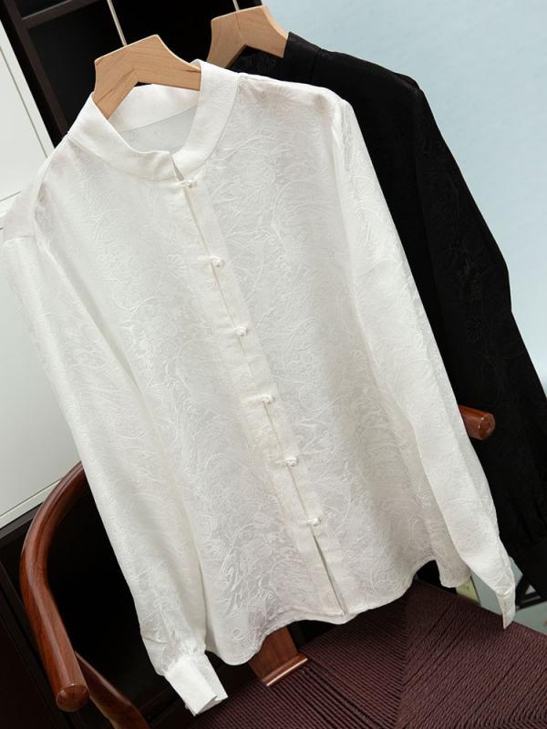シャツ レディース 花柄 長袖 トップス 女性用 ゆったり ブラウス シフォン インナーウェア 通勤ウェア 普段使い フォーマル オールシーズン レトロ 東洋柄 軽量 通気性 |リコット