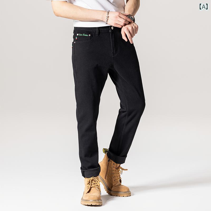 メンズ 男性用 ファッション オシャレ シンプル 大人 かっこいい ストリート ヒップホップ HipHop レトロ ピュアブラック ジーンズ アメリカン スリム ストレート パンツ テーパードパンツ