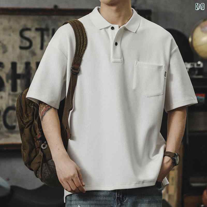 メンズ 男性用 ファッション オシャレ シンプル 大人 かっこいい ストリート ヒップホップ HipHop 夏 ポロシャツ レトロ ヘビーウェイト 半袖 T シャツ
