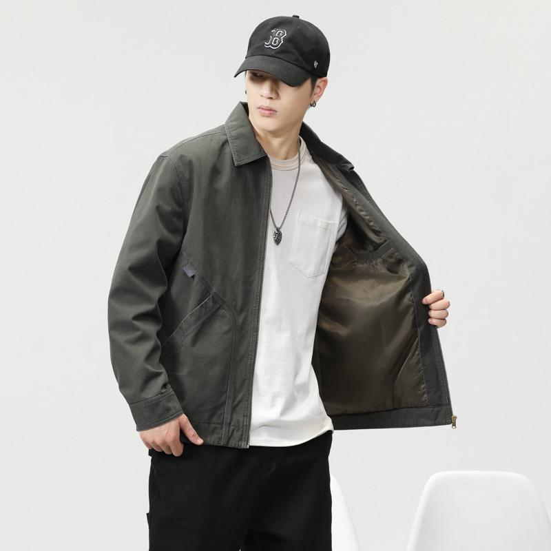 レトロ ジッパー デニムジャケット 男性春秋 綿 ルーズ ジャケット 大きいサイズ アメリカン ワークウェア ジャケット