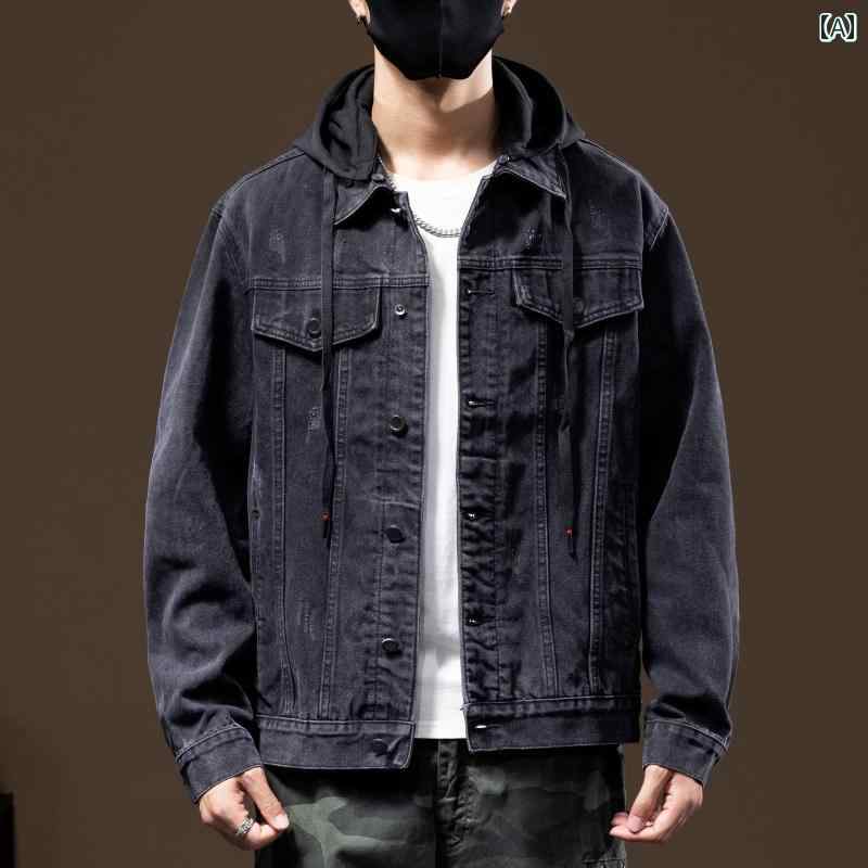 メンズ 男性用 ファッション オシャレ シンプル 大人 かっこいい ストリート ヒップホップ HipHop デニムジャケット 黒 厚手 ジャケット 大きいサイズ 綿 コート