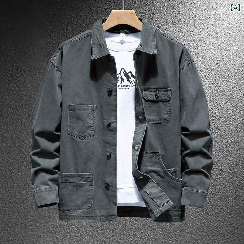 メンズ 男性用 ファッション オシャレ シンプル 大人 かっこいい ストリート ヒップホップ HipHop ワークシャツ アメリカン レトロ シャツ 春 大きいサイズ 綿 ジャケット｜リコット