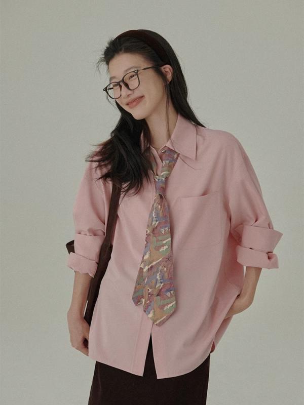 シャツ レディース 薄手 シワなりくい ピンク かわいい トップス ブラウス ゆったり シルエット 通勤ウェア 普段使い オフィス 爽やか 涼しい コットン風