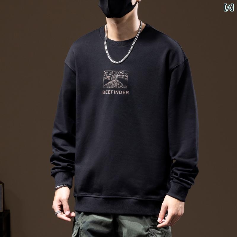 メンズ 男性用 ファッション オシャレ シンプル 大人 かっこいい ストリート ヒップホップ HipHop アメリカン ラウンドネック ピュアコットン ヘビースウェット シャツ 大きいサイズ 長袖 トップ 紳士服