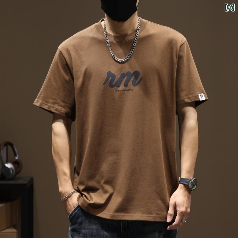 メンズ 成人男性用 流行り物 オシャレ 分かりやすい 成年者 かっこいい 表どおり 御居処跳ねる HipHop アメリカン ヘビーウェイト レトロ 半袖 T プルオーバー 夏 綿織物 半袖 赤銅色 心地好い T プルオーバー メンズファッション-Tシャツ・カットソー-トップス