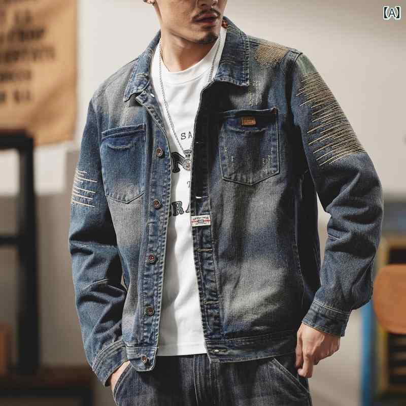 メンズ 成人男性用 流行り物 オシャレ 分かりやすい 成年者 かっこいい 表どおり 御居処跳ねる HipHop 春 アメリカン 甚だしい ジーンズ上衣 レトロ 途轍も無い大きさ 細工物御召しもの 上衣 か細い
