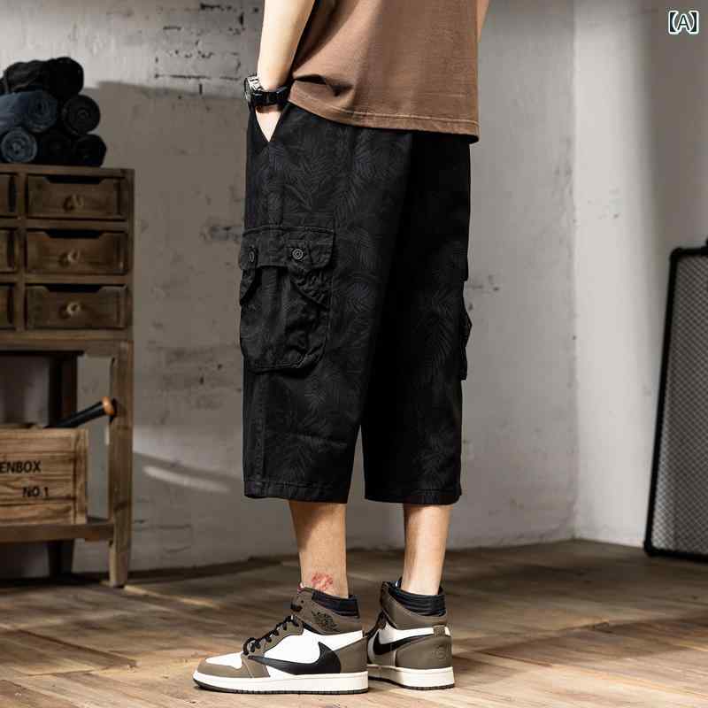 メンズ 男性用 ファッション オシャレ シンプル 大人 かっこいい ストリート ヒップホップ HipHop アメリカン レトロ ワークウェア 夏 ストレート ポケット ハーフ パンツ