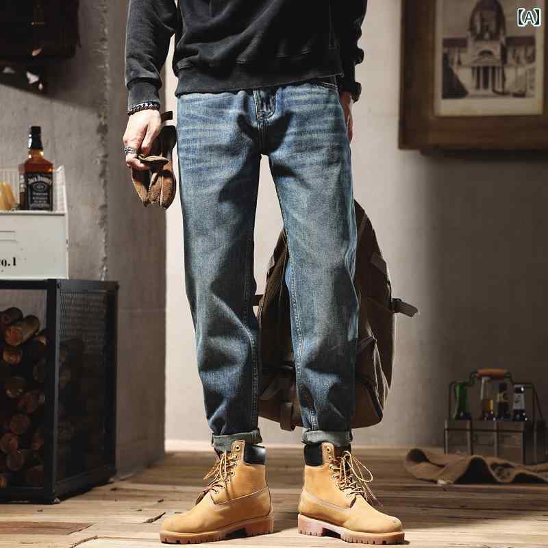 メンズ 成人男性用 流行り物 オシャレ 分かりやすい 成年者 かっこいい 表どおり 御居処跳ねる HipHop アメリカン ヘビーウェイト レトロ 青色 デニム 気が大きい大きさ 引っ切り無い ズボン下
