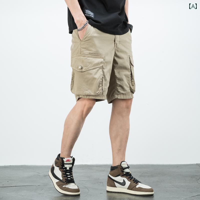 メンズ 男性用 ファッション オシャレ シンプル 大人 かっこいい ストリート ヒップホップ HipHop 夏 ワークウェア クォーター パンツ ストレート カーキ カジュアル スポーツ