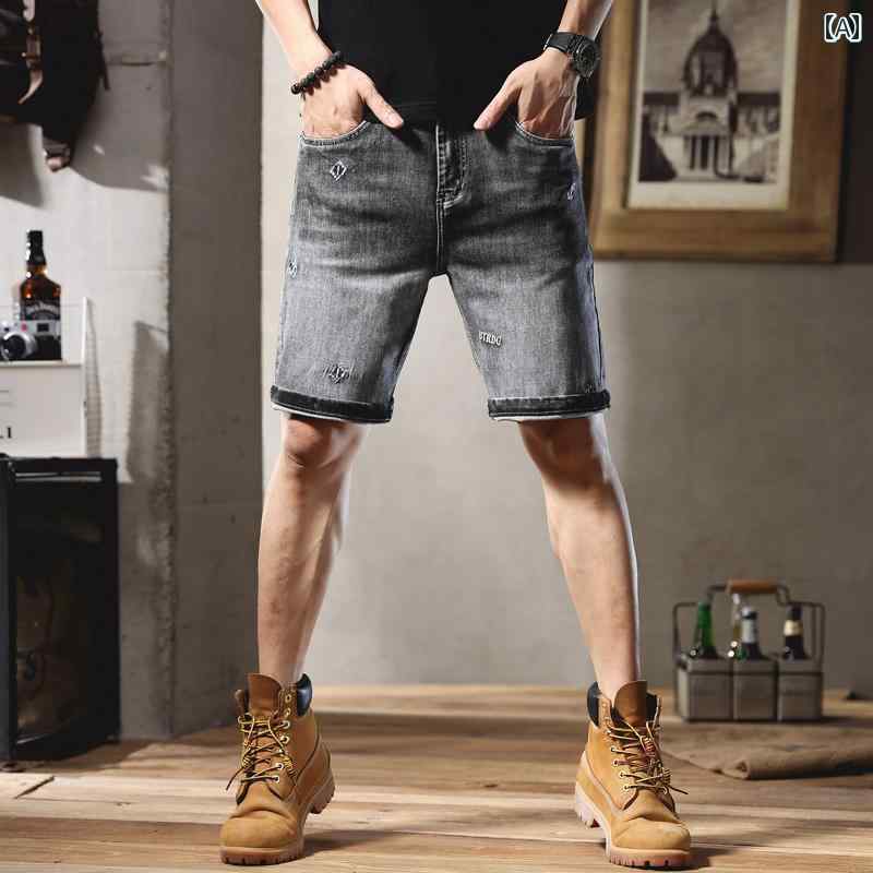 メンズ 男性用 ファッション オシャレ シンプル 大人 かっこいい ストリート ヒップホップ HipHop 夏 レトロ 黒 グレー デニムショートパンツ ゆったり