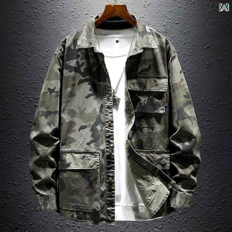 メンズ 男性用 ファッション オシャレ シンプル 大人 かっこいい ストリート ヒップホップ HipHop 春 レトロ ウォッシュ 迷彩 シャツ アメリカン カジュアル シャツ ワークジャケット