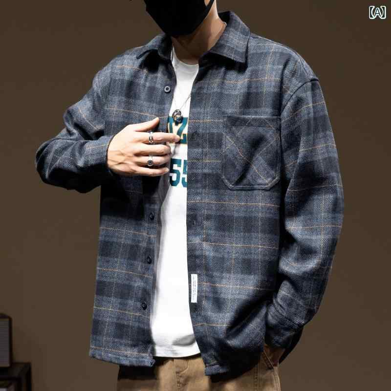 メンズ 男性用 ファッション オシャレ シンプル 大人 かっこいい ストリート ヒップホップ HipHop チェック柄 シャツ 長袖 ジャケット 春
