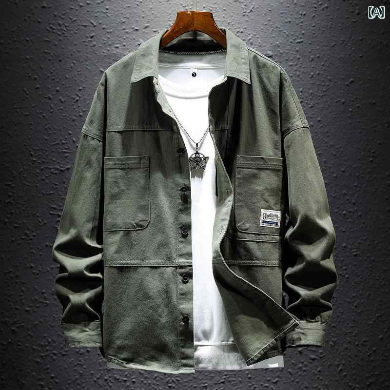 メンズ 男性用 ファッション オシャレ シンプル 大人 かっこいい ストリート ヒップホップ HipHop ワークシャツ ジャケット 春 シャツ 春 カーディガンジャケット
