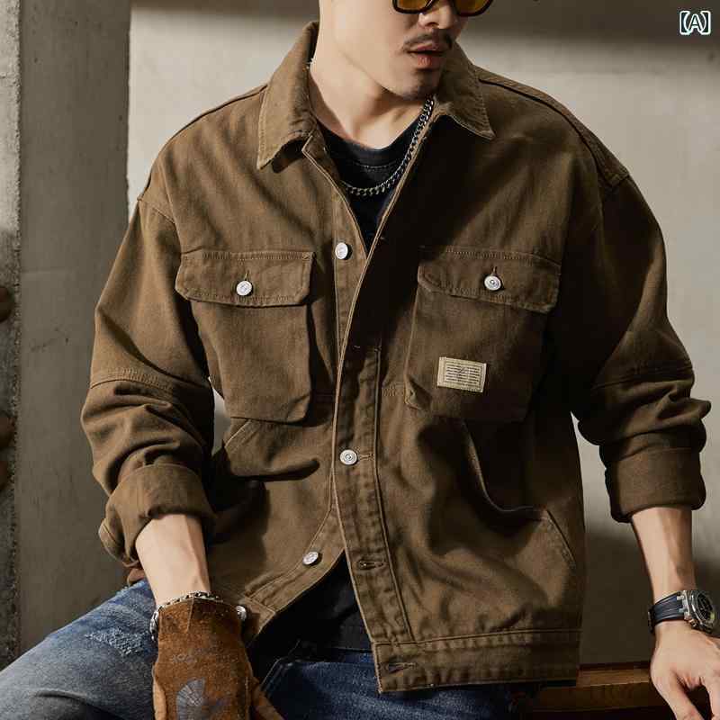 メンズ 男性用 ファッション オシャレ シンプル 大人 かっこいい ストリート ヒップホップ HipHop アメリカン ヘビー レトロ デニムジャケット 春 ワークウェア ジャケット 春