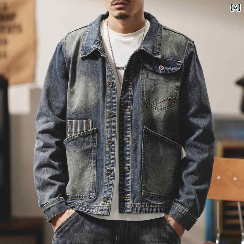 メンズ 男性用 ファッション オシャレ シンプル 大人 かっこいい ストリート ヒップホップ HipHop ライト デザインイ デニムジャケット レトロ バイク ジャケット 春 ジャケット|リコット