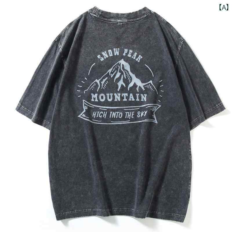 メンズ 男性用 ファッション オシャレ シンプル 大人 かっこいい ストリート ヒップホップ HipHop アメリカン レトロ 半袖 夏 ヘビーウォッシュ 加工 T シャツ ラウンドネック 袖