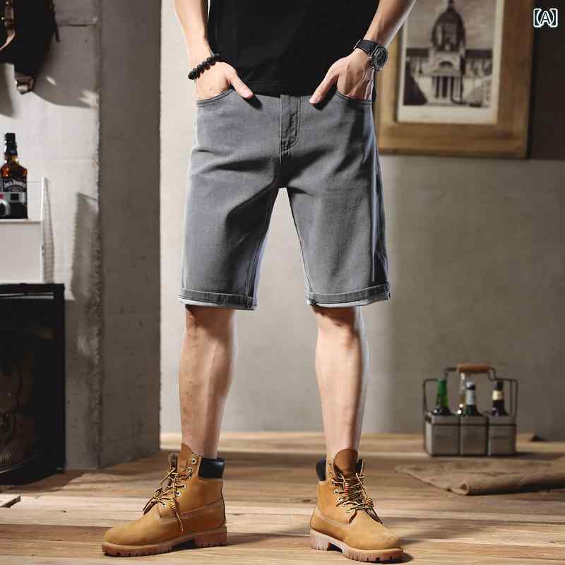 メンズ 男性用 ファッション オシャレ シンプル 大人 かっこいい ストリート ヒップホップ HipHop 薄手 夏 スモークグレー デニムショートパンツ ストレート パンツ