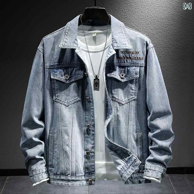 メンズ 男性用 ファッション オシャレ シンプル 大人 かっこいい ストリート ヒップホップ HipHop 春 レトロ ホワイトデニム ジャケット メンズ 韓国ファッション 大きいサイズ ライダース ジャケット カジュアル 服|詳細画像