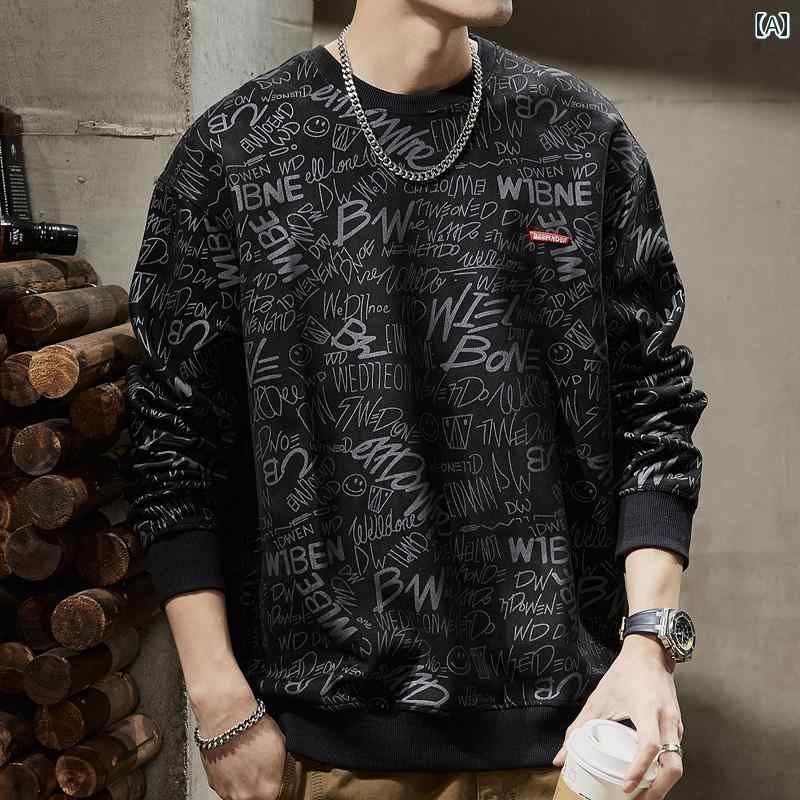 メンズ 男性用 ファッション オシャレ シンプル 大人 かっこいい ストリート ヒップホップ HipHop 春 アメリカン デザイン スウェットシャツ フル プリント ゆったり 春 服