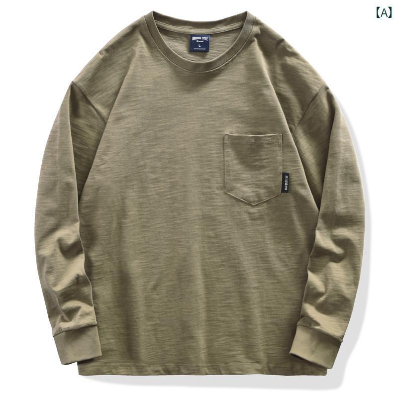 メンズ 男性用 ファッション オシャレ シンプル 大人 かっこいい ストリート ヒップホップ HipHop 春 ヘビーウェイト 綿 長袖 T シャツ ルーズ 大きいサイズ スウェットシャツ 無地 ボトリング シャツ