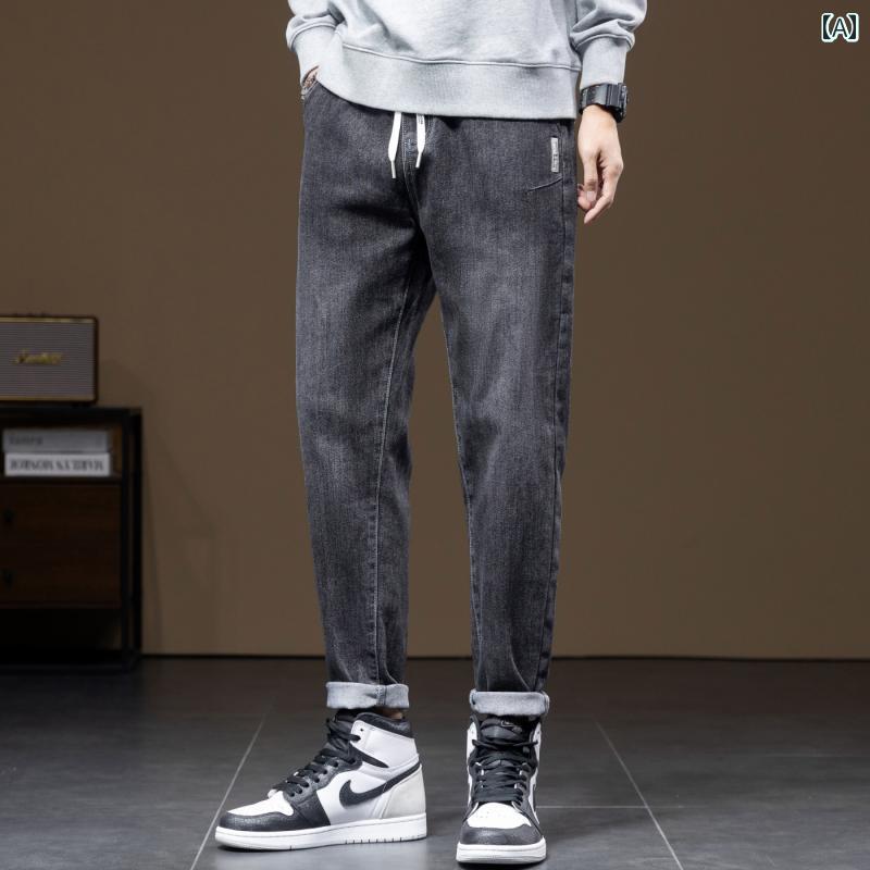 メンズ 男性用 ファッション オシャレ シンプル 大人 かっこいい ストリート ヒップホップ HipHop ジーンズ ルーズ ストレート 韓国ファッション カジュアル ワークウェア 長ズボン 春
