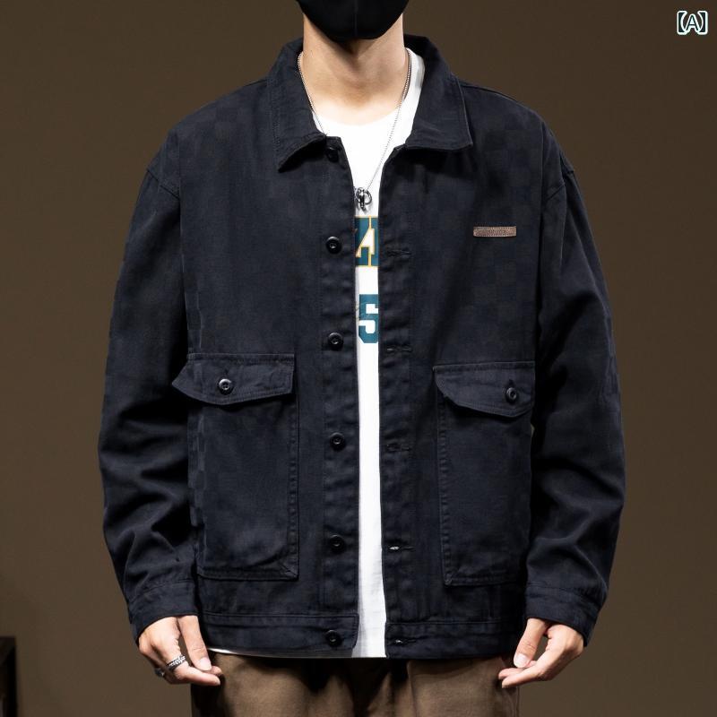 メンズ 男性用 ファッション オシャレ シンプル 大人 かっこいい ストリート ヒップホップ HipHop ゆったり 大きいサイズ トップ アメリカン ワークウェア ジャケット 春 レトロ カジュアル シャツ ジャケット