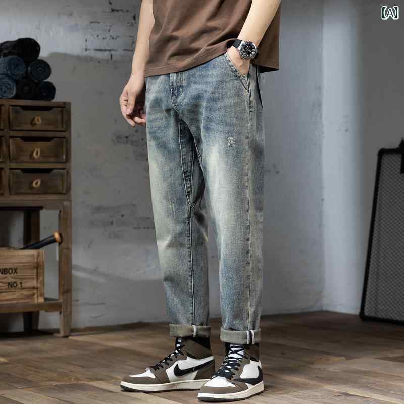 メンズ 男性用 ファッション オシャレ シンプル 大人 かっこいい ストリート ヒップホップ HipHop ジーンズ ストレート ウォッシュ 加工 カジュアル アミ カーキ ハーレム パンツ