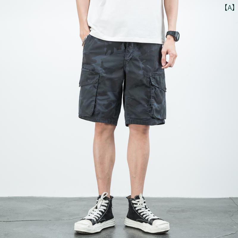 メンズ 男性用 ファッション オシャレ シンプル 大人 かっこいい ストリート ヒップホップ HipHop 夏 迷彩 カーゴ コットン カジュアル アウトドア ハーフ パンツ ミディアム パンツ
