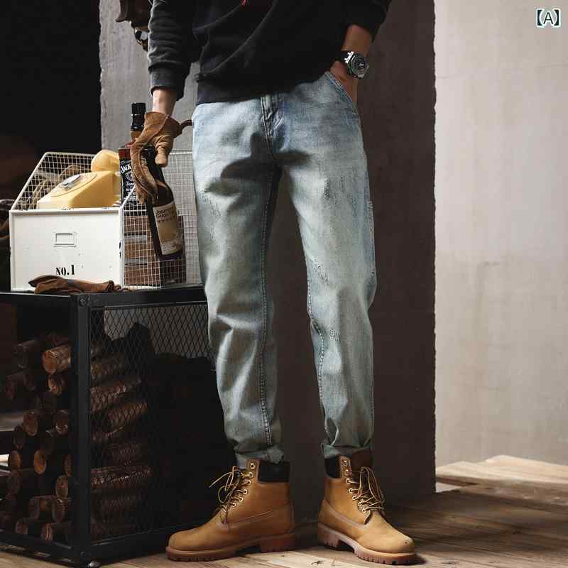 メンズ 成人男性用 流行り物 オシャレ 分かりやすい 成年者 かっこいい 表どおり 御居処跳ねる HipHop アメリカン 細工物 デニム 引っ切り無い 秋 ヘビーウェイト レトロ 心地よい ズボン下