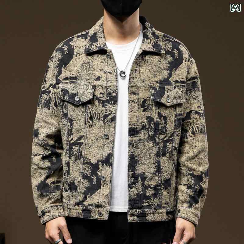 メンズ 成人男性用 流行り物 オシャレ 分かりやすい 成年者 かっこいい 表どおり 御居処跳ねる HipHop   ジャカード ジーンズ上衣 春 ゆったり 馬鹿でかい大きさ 上衣 服