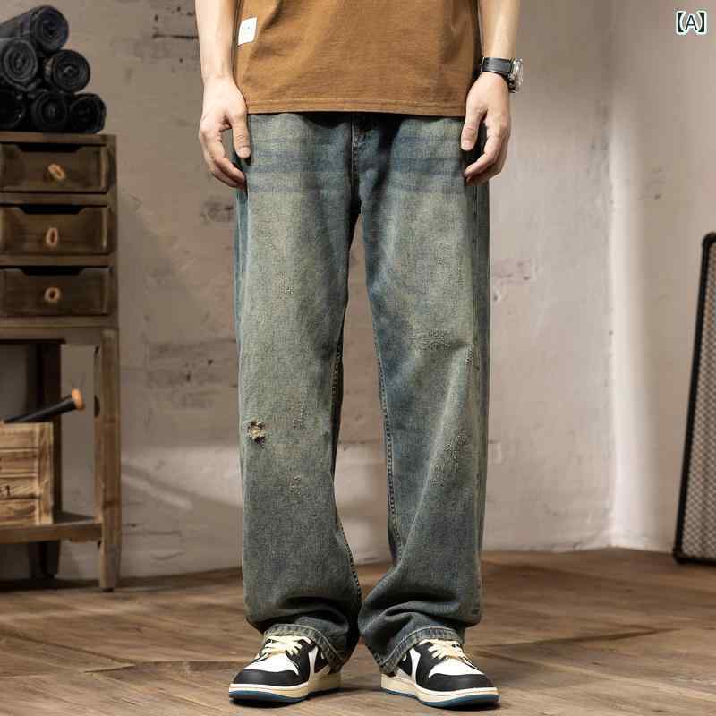 メンズ 成人男性用 流行り物 オシャレ 分かりやすい 成年者 かっこいい 表どおり 御居処跳ねる HipHop レトロ 不都合 産業 甚だしい デニム 春 引っ切りない  途轍も無い大きさ 広広とした レッグ ズボン下 アメリカン 心地よい ズボン下
