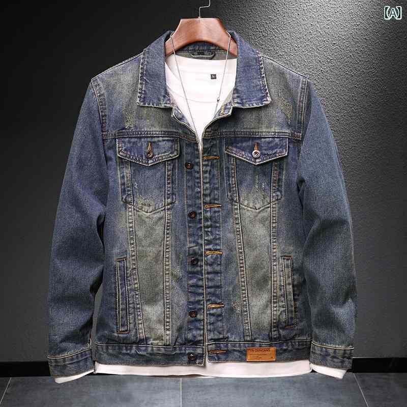 メンズ 男性用 ファッション オシャレ シンプル 大人 かっこいい ストリート ヒップホップ HipHop デニム ジャケット 春 韓国ファッション ゆったり 大きいサイズ アメリカン レトロ バイク ジャケット 服