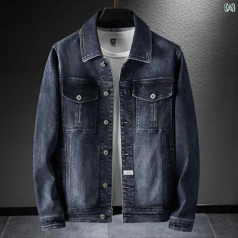 メンズ 男性用 ファッション オシャレ シンプル 大人 かっこいい ストリート ヒップホップ HipHop レトロ ブルー デニムジャケット メンズ 春 ラペル オートバイ ジャケット カジュアル ストレッチ アウターウェア