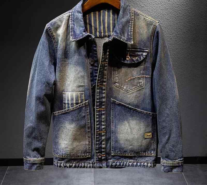 メンズ 男性用 ファッション オシャレ シンプル 大人 かっこいい ストリート ヒップホップ HipHop アメリカン レトロ デニムジャケット 春 カジュアル ワークウェア オートバイ ジャケット